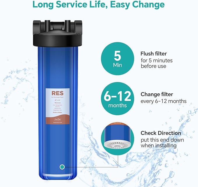 SimPure 20" x 4.5" Cation Exchange Resin Filter, Whole House Water Softening Filter Cartridge for DB20P, DB20P-3 (6 Pack)