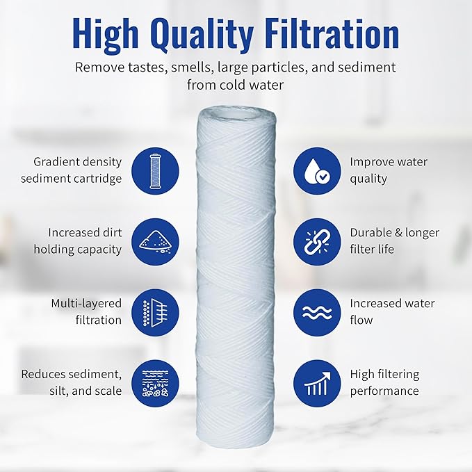 CFS – 5 Micron Sediment Water Filter Cartridges Compatible with Campbell 1SS Models – Removes Bad Taste and Odor – Whole House Replacement Filter Cartridge – 9-3/4" Cartridge, 10 Pack