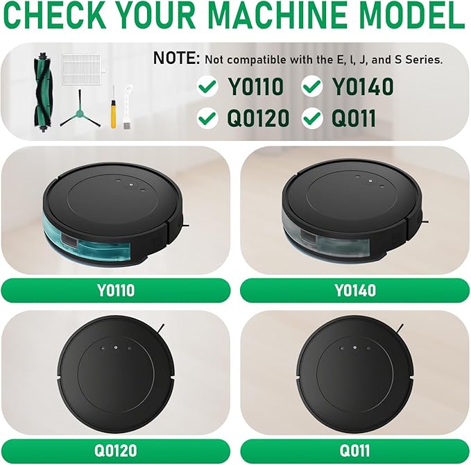 Y0140 Replacement Parts Pack for iRobot Roomba Combo Essential Series Q011, Y0110, Q0120, Y0140 Robot Vacuum Cleaner, 2 Roller Brush, 8 Hepa Filters, 4 Side Brushes, 1 Cleaning Brush (14 Pcs/Pack)