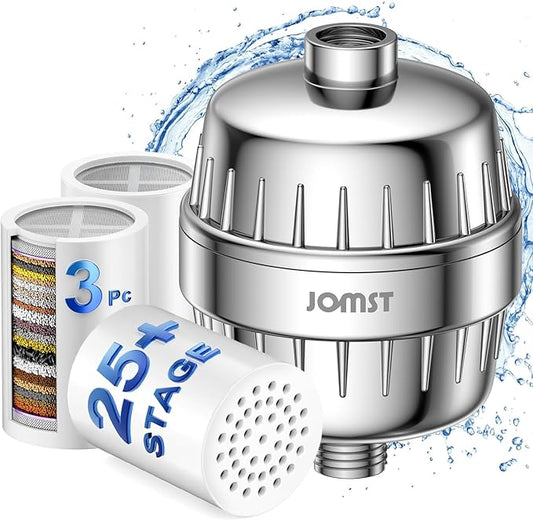 25 Plus Stages Shower Filter with 3 Cores - Maximize Shower Sediment Filtration & Reduce 97.45% Chlorine in Shower Water - For Softer Skin & Shinier Hair