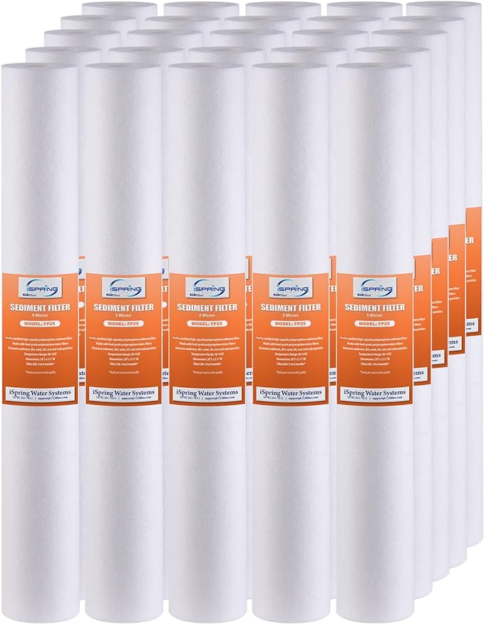iSpring FP25X25 whole house sediment filter replacement cartridge, 20" x 2.5", 25 piece