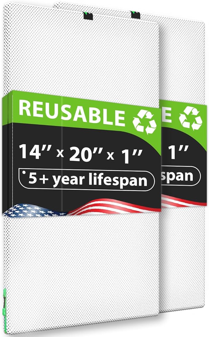 14x20x1 Air filter Pro Kit, Washable and Reusable Air Filter 14x20x1 for AC HVAC Furnace, MERV 8 Air Filters Machine Washable & Dryer Friendly, AC Furnace Air Filter, Include 2 Filters&1 Frame