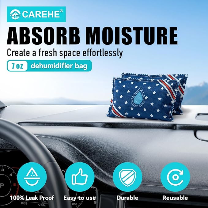Rechargeable Dehumidifier Bags (2 x 200g) Microwave Reactivated Silica Gel Desiccant Window Condensation Absorber Reusable Moisture Absorbers for Car, Gun Safe, Closet, Garage Storage