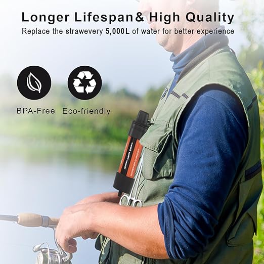 2 Pack Water Filter Straw - Portable, Compact, Multipurpose Water Purification Device for Emergency Kits, Outdoor Activities, Camping, Travel