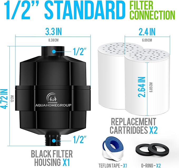 AquaHomeGroup 20 Stage Shower Filter for Hard Water - High Output Universal Shower Head Filter for Chlorine, Fluoride, Heavy Metals - Vitamin C E Shower Water Filter for Hair and Skin (Black)