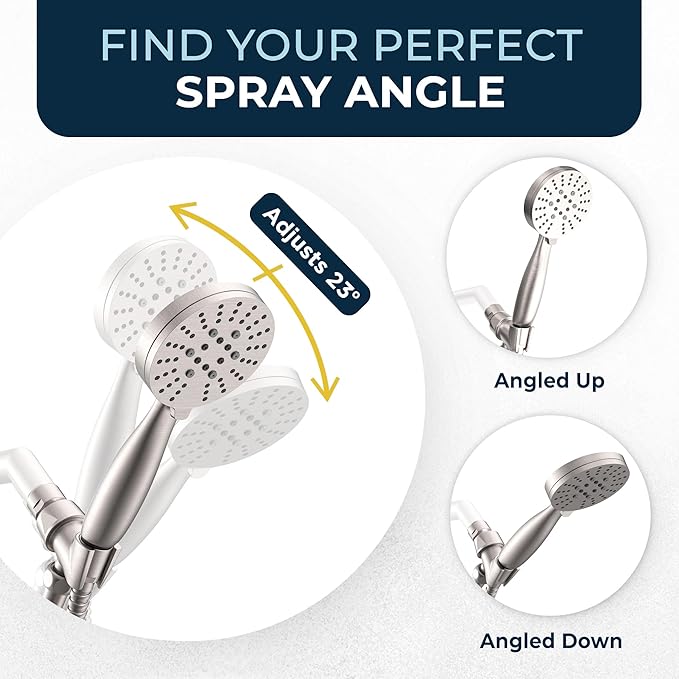 HammerHead Showers® Solid Metal 3-Spray Handheld Shower Head with Long Hose and Holder - BRUSHED NICKEL - 2.5 GPM High Pressure Shower Head with Handheld Sprayer - WIDE, MASSAGE, and MIST Sprays