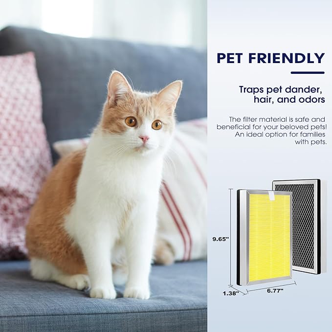 25 Pet Replacement Filter Compatible with MA Series Air Purifier 25 S1/W1/B1,3 in 1 Stage with Pre-filter,High-Efficiency Core Layer,and Activated Carbon,4-Pack