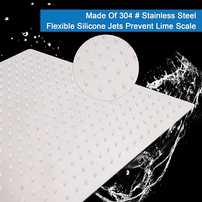 HarJue Shower Head with Extension Arm, High Pressure Square with ShowerArm, Stainless Steel Rainfall-Waterfall Full Body Coverage (16'' Shower with 20'' Arm, Chrome)