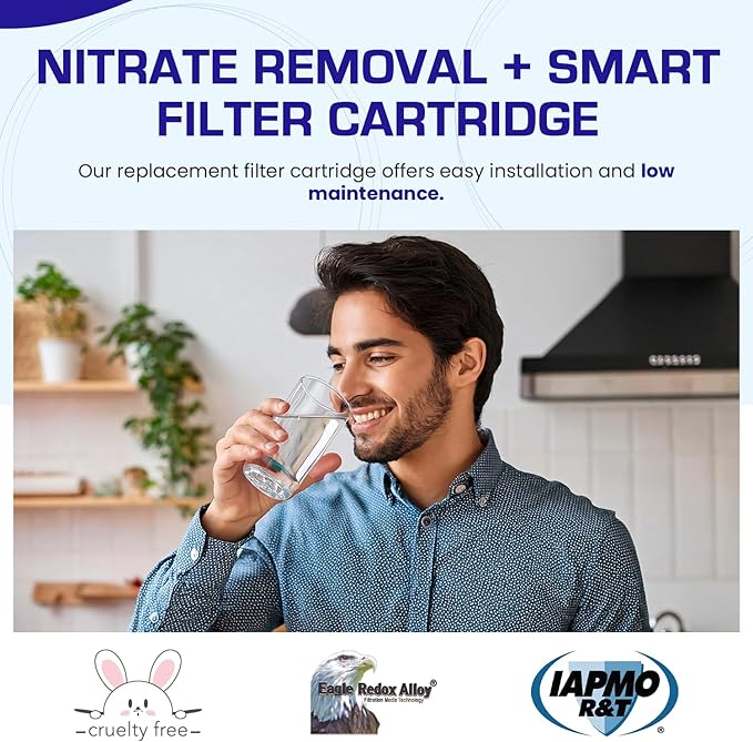 Crystal Quest Nitrate Removal + SMART Filter Cartridge 4-5/8" x 9-3/4" - Reduces Nitrates, Fits Reverse Osmosis & Whole House Systems, Long-Lasting, Easy Installation, Heavy-Duty Water Filtration