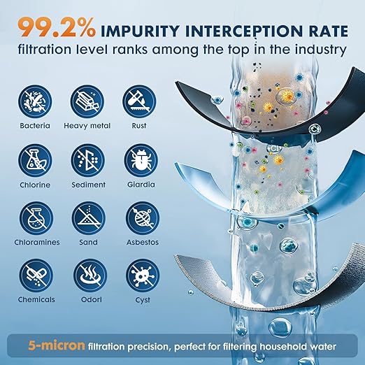 Whole House Water Filter System,Remove Heavy Metal,3 Stage Water Purifier,Top-Tier KDF+GAC with Sediment & Carbon Filter,Highly Reduce 99% Lead,Arsenic,Chromium,Chlorine,Odor,Improve Taste,20x4.5Inch