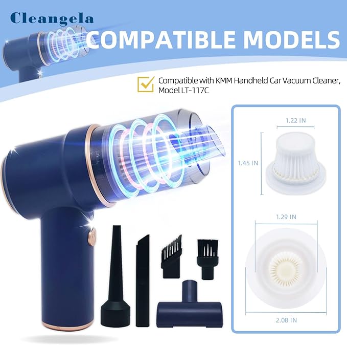 8 Pack lt-117c Multifunction Vacuum Cleaner Filter Replacement Compatible with KMM Handheld Car Vacuum Cleaner Filters, Model LT-117C, Washable Hepa Filter for Car, Home, Office, Pet