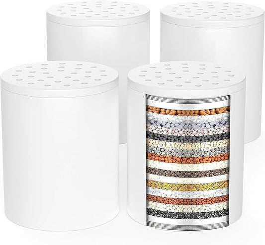 4 Pack 20 Stage Shower Filter Universal Replacement Cartridge- Removes Chlorine, Heavy Metals, Iron, Other Sediments, Water Softener with High Output,Fit Any Similar Design Shower Water Filter
