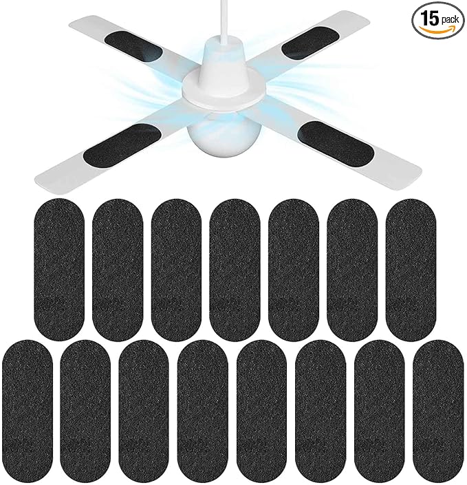 15 Pack Ceiling Fan Filters for Blades, Air Filters with Activated Charcoal, Easy-Stick Universal Fit, Ceiling Fan Air Purifiers for Common Household Contaminants，Unscented