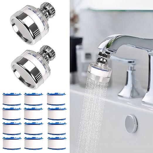 14 Pcs Sink Water Filter with Filter Elements Set, Universal Sink Faucet Filter 360°Rotating,Tap Water Filter Removes Fluoride Hard Water,Faucet Filter Faucet Extender for Home Kitchen Sink