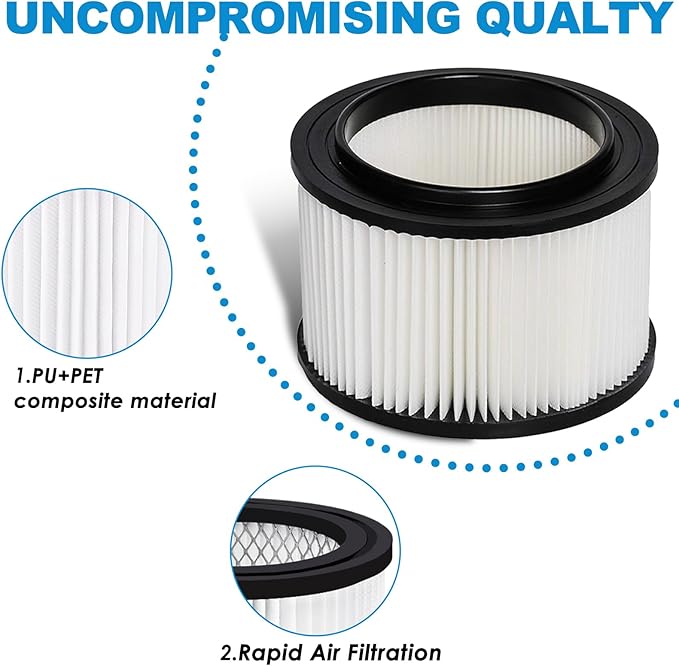 2 Pack 17810 Filter and Foam Filter Replacement for Craftsman Shop Vac Filter 9-17810 for 3 to 4 Gallon General Purpose Vacuums