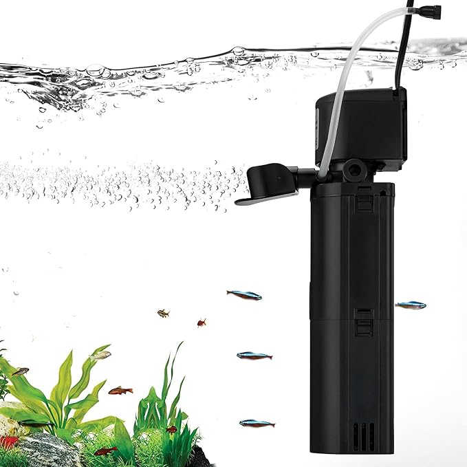 Internal Aquarium Filter for 10-75 Gallon Fish Tanks, Quiet 4-in-1 Turtle Tank Filter with Filtration, Oxygenation, Wave Making and Water Change