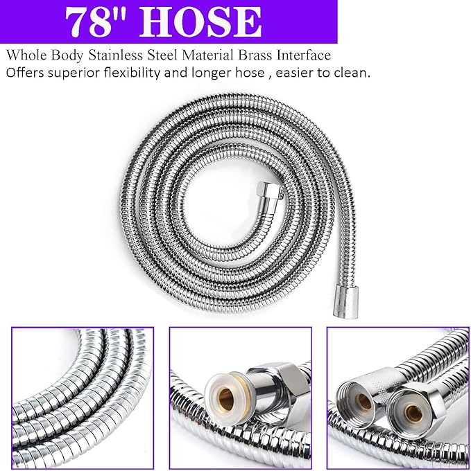 8"High Pressure Square Rain Shower Head and 2-in-1 Hand Shower.Equipped with 78"Hose, 3 Way Diverter Valve,Adhesive Shower Head Holder.(AWAXFOLO Square Shower Head Set chrome)