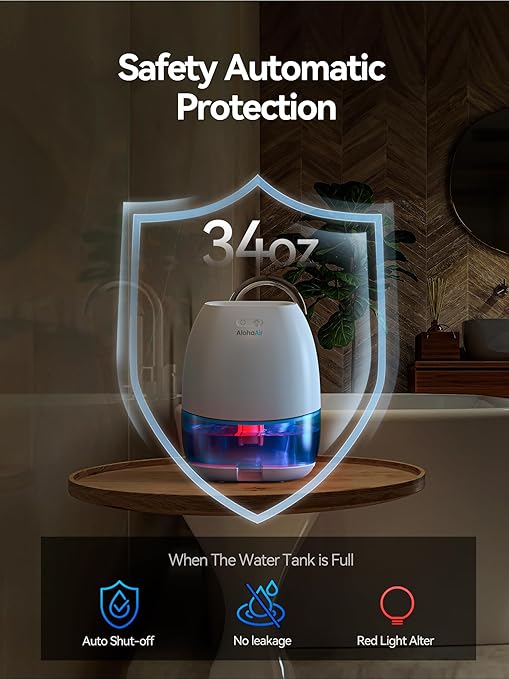 Dehumidifiers for Home, 34 oz Small Dehumidifier for Room, Quiet Dehumidifiers for Bathroom, Bedroom, RV, Closet with Auto Shut Off, 7 Colors Night Light