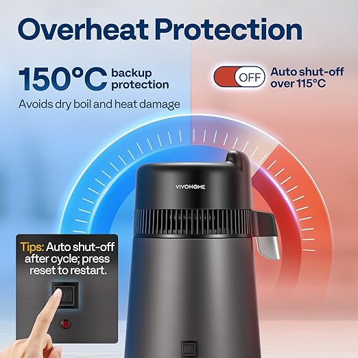 VIVOHOME Water Distiller Countertop 1.6 Gallon/6L 900W Distilled Water Machine with Smart Switch Purifier Filter for Home Office, Black