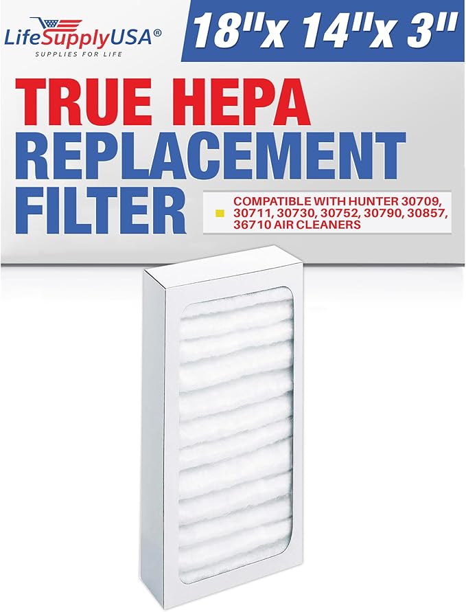 LifeSupplyUSA True HEPA Filter Replacement Compatible with Hunter 30963, 30709, 30711, 30730, 30752, 30790, 30857, 36710 Air Purifier