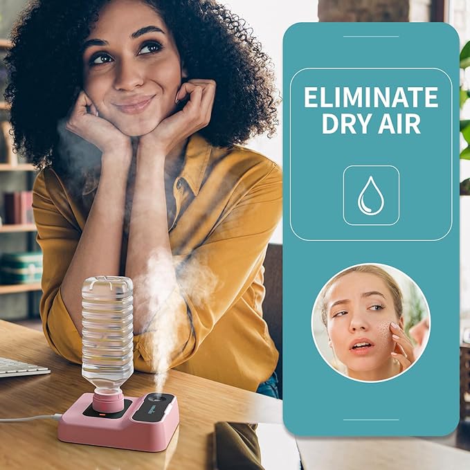 Portable Humidifiers for Travel, Small Mini Humidifier with Auto Shut-Off, Nightlight and Storage Bag for Hotel, Bedroom or Office, Plant Humidifier Indoor, Pink