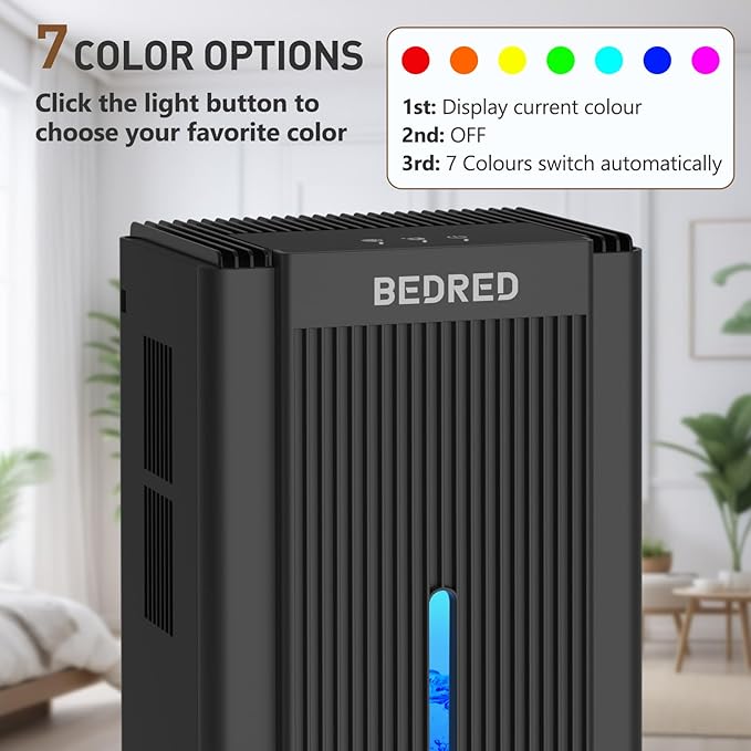 Dehumidifier,95OZ Dehumidifier for Home 1000 Sq.Ft - Quiet with Auto Shut Off & Relaxing 7 Color Ambient Light,Ideal for Livingroom, Bedroom, Basement(Black)