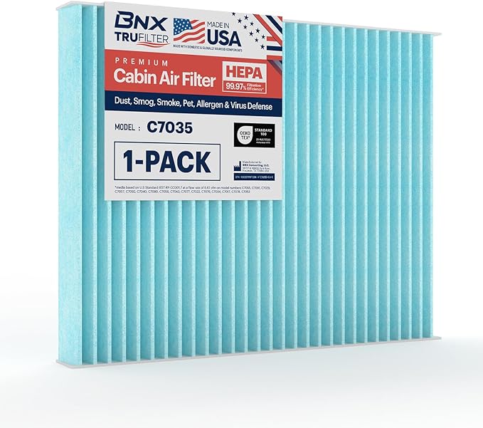 BNX TruFilter C7035 Cabin Air Filter, HEPA 99.97%, MADE IN USA, Compatible With Audi Q7, Porsche Cayenne, Volkswagen Touareg