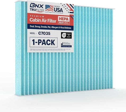 BNX TruFilter C7035 Cabin Air Filter, HEPA 99.97%, MADE IN USA, Compatible With Audi Q7, Porsche Cayenne, Volkswagen Touareg