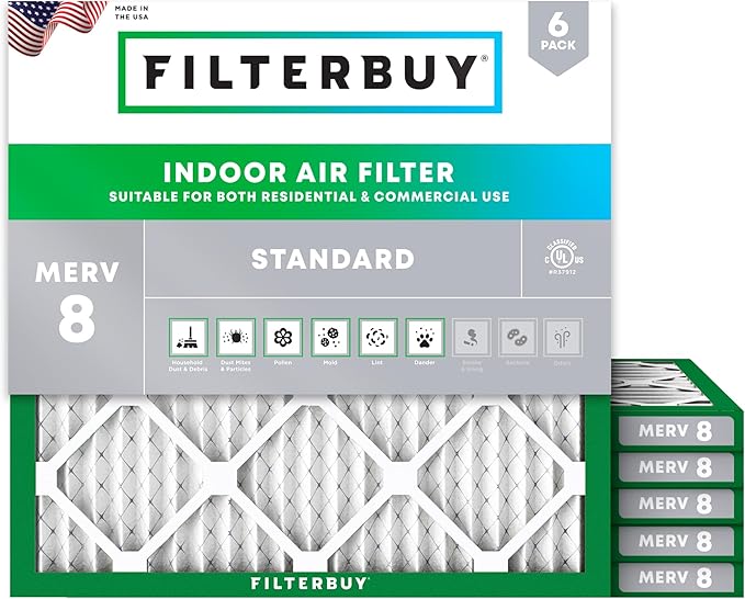 Filterbuy 11.25x11.25x1 Air Filter MERV 8 (MPR 700) Dust Defense Replacement (6-Pack), Electrostatic Pleated HVAC AC Furnace Filters, Made in USA (Actual Size: 11.25 x 11.25 x 0.75)