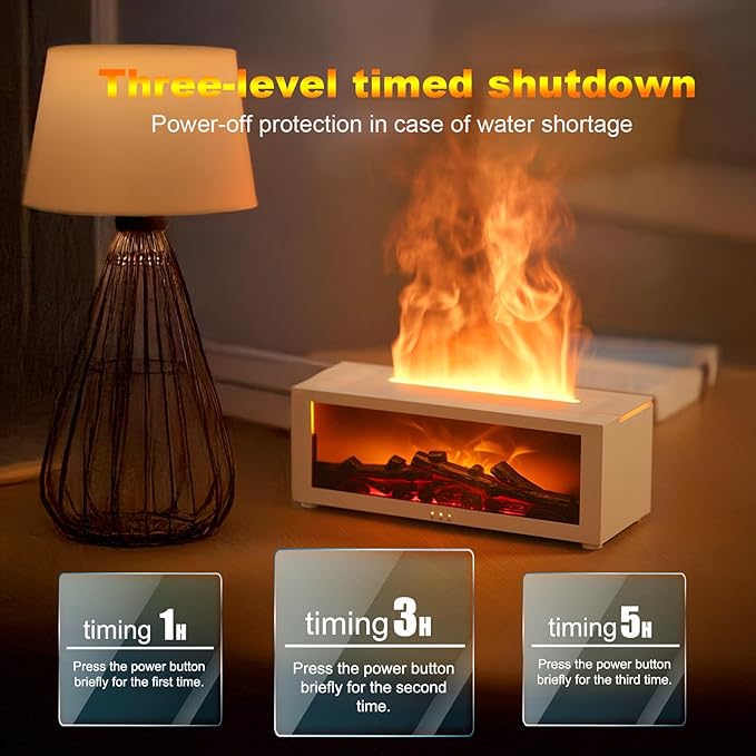Mini Fireplace Diffusers for Essential Oils Fireplace Humidifier with Remote 150ml Fireside Ultrasonic Humidifier Bonfire Flame Diffuser with 7 Colors Light for Home Room Office (White)
