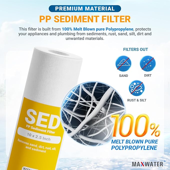 Max Water 2 Stage (Sediment, Odor & Improving Taste) Whole House 10 inch, Standard Water Filtration System - White Housing - Sediment + CTO - ¾ Inlet/Outlet