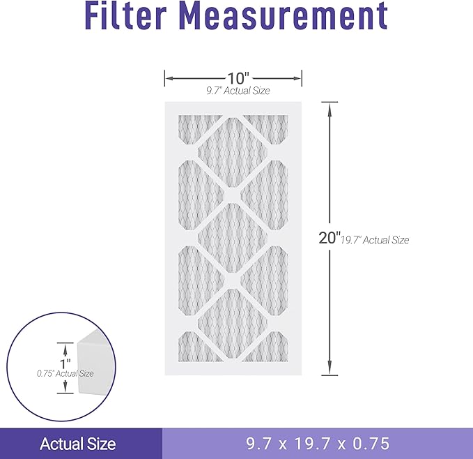 Maycold MERV 13 10x20x1 Air Filter (6-Pack), High-Efficiency Pleated AC & Furnace Filters, Actual Size: 9.70” x 19.70” x 0.75”, Individually Wrapped in Plastic