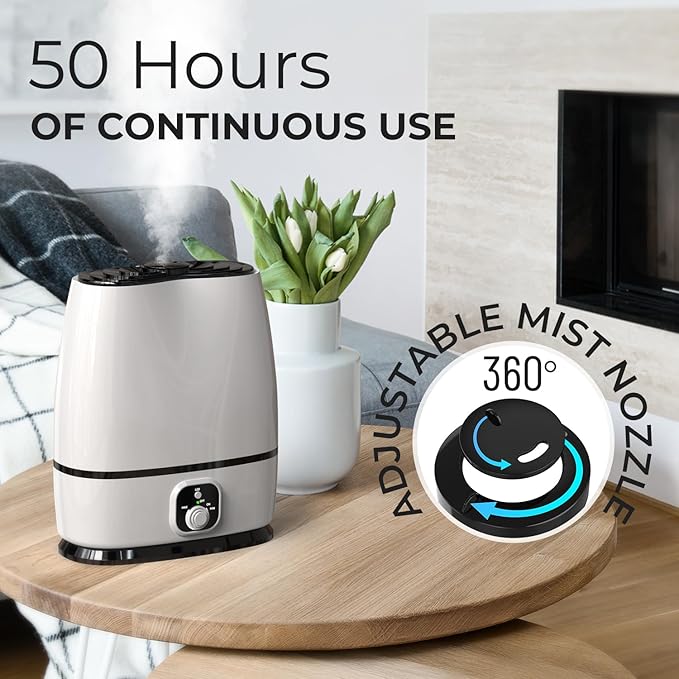 Everlasting Comfort Cool Mist Humidifiers for Bedroom 6L - Humidifier Large Room No-Filter, Quiet Air Humidifier for Plants, Allergies, Dry Skin, Congestion, 50 Hr Run Time