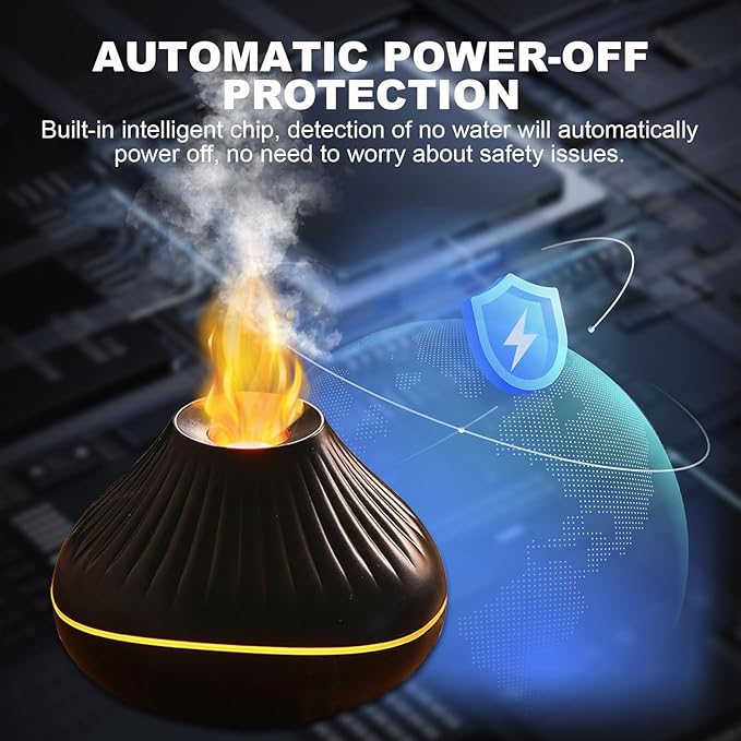 Colorful Volcano Diffuser Humidifier: Ultra-Quiet 160ml Fire Flame Humidifier Aroma Spray Diffusers with 7 Flame Colors Waterless Auto off Timeable for Home,Office,Yoga (Black)