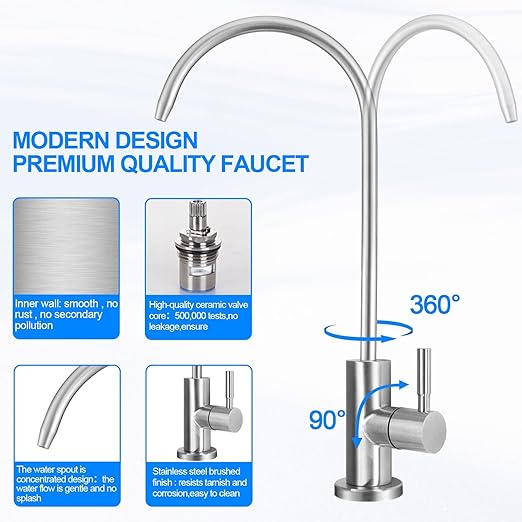 Under Sink Water Filter - Water Filter with Faucet and Feed Valve for Home Bar and Washbasin,Reduce Chlorine,Bad Taste&Odor,A Perfect Choice for Countertop Ice Maker,Coffee Maker and Skin Care