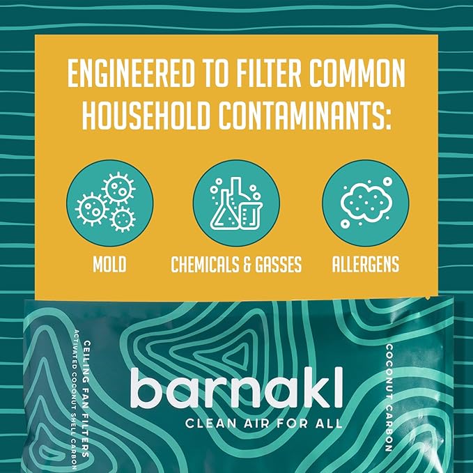 Ceiling Fan Filters | Activated Coconut Shell Carbon Ceiling Fan Blade Filters for Common Household Contaminants | Easy-Stick Universal Fit, Unscented (3-Count)