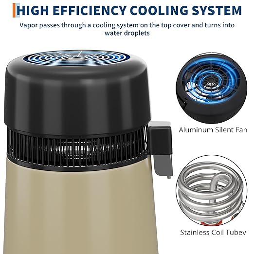 GarveeHome Water Distillers for Home Countertop, 1Gal/4L Stainless Steel Distilled Water Machine with Glass Container, 750W Desktop Drinking Purifier Filter Distilling Kit, Gold