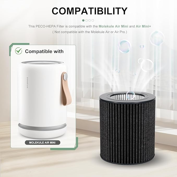 2 Pack Air Mini Filter Replacements Compatible with Molekule Air Mini & Air Mini + Air Purifiers, 3-in-1 High-Efficiency True HEPA Replacement Filter
