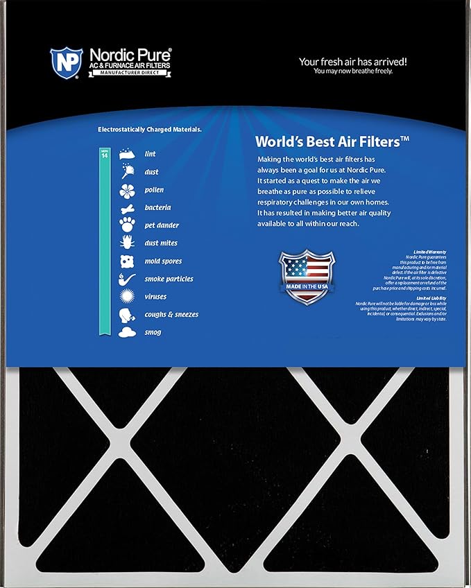 Nordic Pure 20x25x5 (19_3/4 x 24_1/4 x 4_7/8) Air Bear AC Filter Replacement MERV 14 Plus Carbon 1 Pack