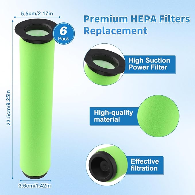 6 Pack Air Ram Filter Replacement for Bissell AirRam Stick Cordless Vacuum Models 1984 2144 21448 19841 19844, AirRam for Gtech Mk2 K9 Filters Vacuum Cleaner, Part # 1611215