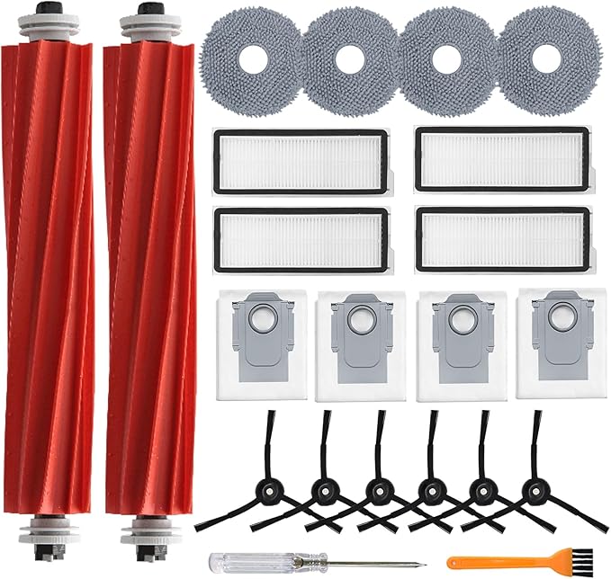 Accessories Kit for Roborock Qrevo S/Qrevo Plus/Qrevo Pro/Qrevo MaxV 【Not for Q Revo】Robot Vacuum, 2 Main Brush Roller, 4 Hepa Filters,4 Mop Pads, 4 Dust Bags, 6 Side Brush, 22 Pack Replacement Parts