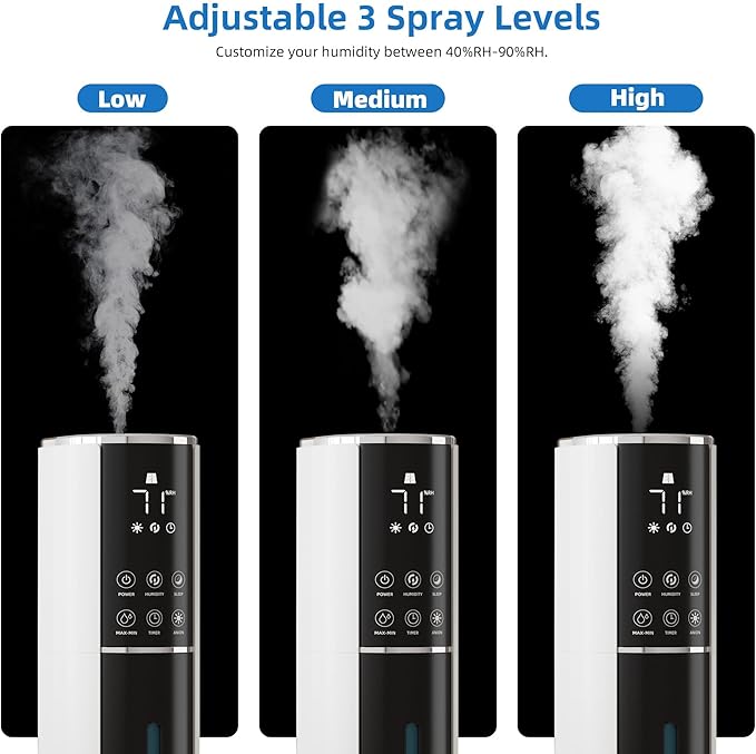 Large Humidifier for Bedroom,9L/2.5Gallon Cool Mist Humidifier with Humidistat,360°Nozzle,350ML/H BigMist Level,Cover up to 550ft²Plant Quiet 30db humidifierwith essential oil diffuser
