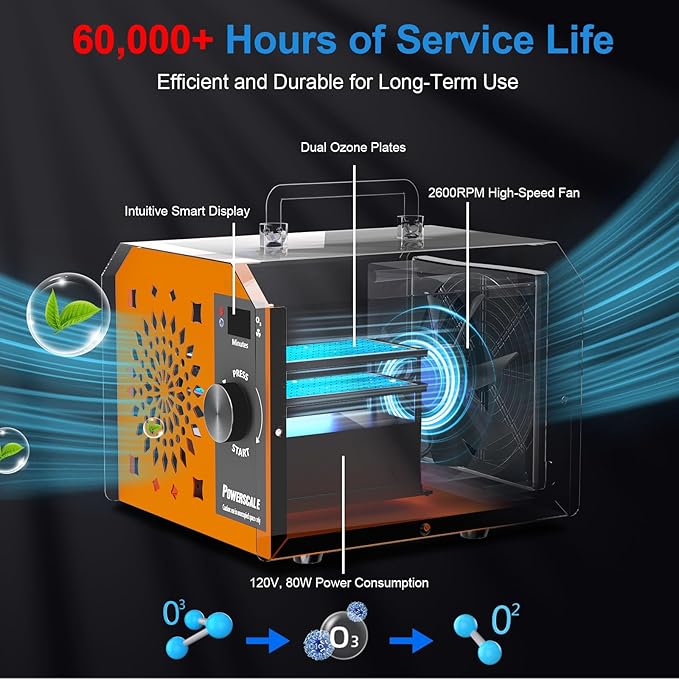 Commercial Ozone Machine 250,000mg/h Odor Removal Intelligent Control Ozone Generator Odor Eliminator OZB3 for Large Homes Offices High Capacity Ozone Air Purifier to 21,000sq.ft. Orange