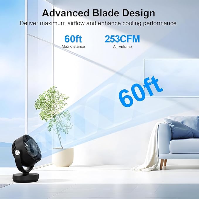 JRD Air Circulator Fan for Bedroom, 13Inch 28dB Quiet Table Fan with Remote, 90°Oscillating Fan, 120° Adjustable Tilt, 3 Speeds, 7H Timer, Powerful Desk Fan for Whole Room Home Office