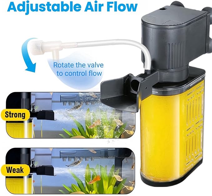 Aquarium Filter for 20-50 Gallons, Ultra-Quiet Fish Tank Filters Biochemical Filtration 200GPH Powerful Pump Submersible Sponge Filter for Large Fish & Turtle Tanks Water Clear Air Supply (13W)
