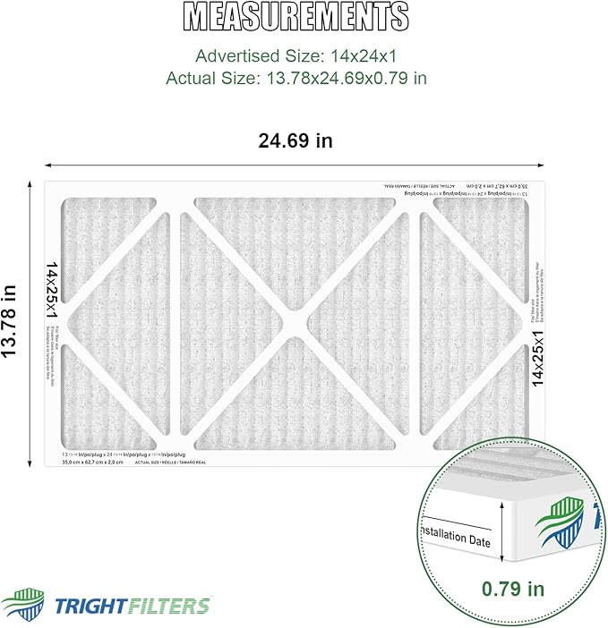 14x25x1 Air Filter 4 Pack, MERV 8 Pleated Dust Defense Air Filters Replacement Air Conditioner HVAC AC Furnace Filter, Durable and Lightweight