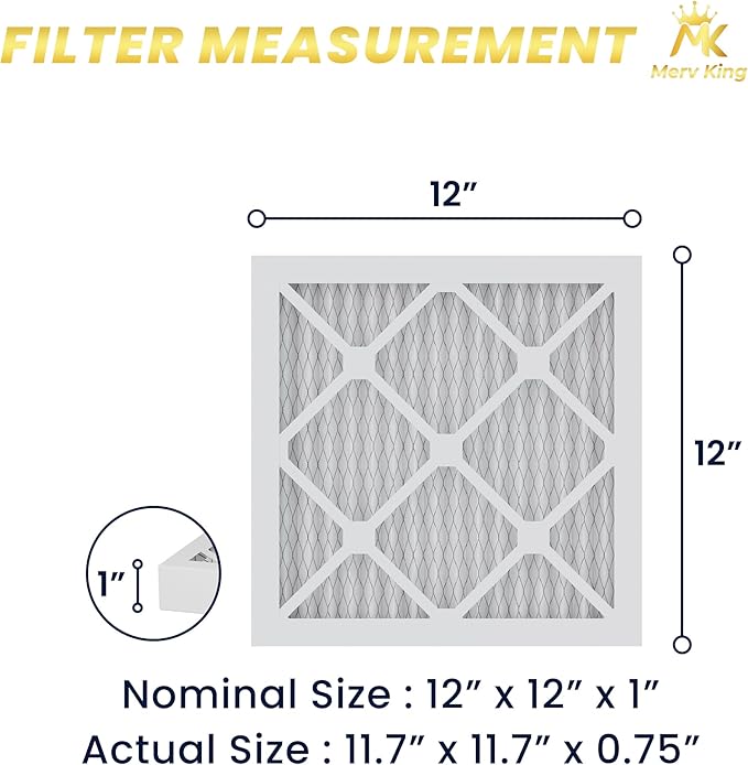 MervKing 12x12x1 Air Filter Actual Size: 11.7" x 11.7" x 0.75" MERV 8 MPR 600-700 | MADE IN USA | 12-Pack | Pleated HVAC AC Furnace Replacement