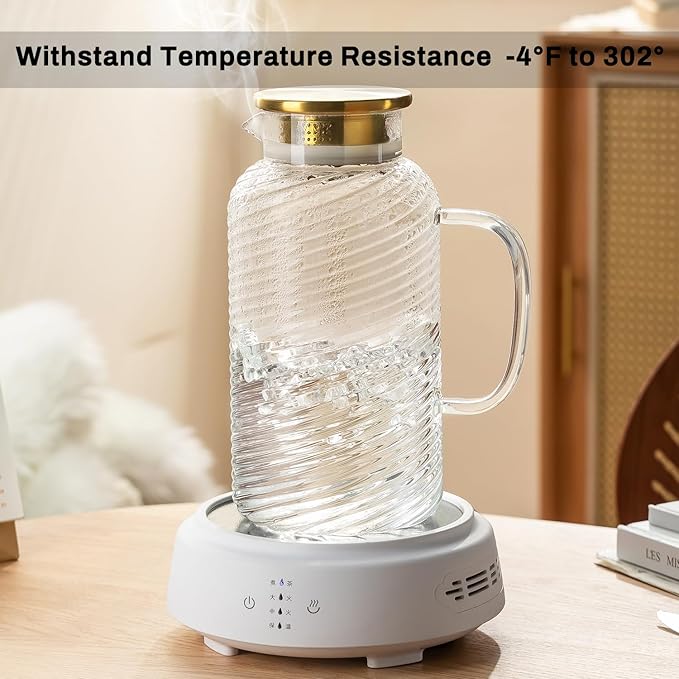 2 PACK Glass Pitcher with Lid, 68 oz/ 2 Liter Spiral Pattern Water Pitcher,Glass Water Carafe for Cold Brew, Coffee, Lemonade, Iced Sun Tea,Beverage, Milk, Heat Resistant