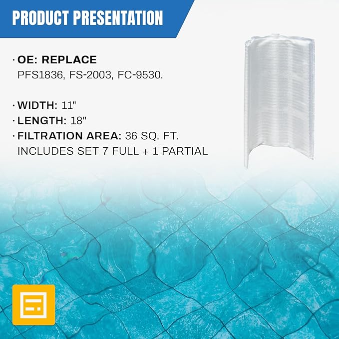 FG-1003 DE Grid Filter Compatible with DE3620(DEX3600DA), FNS Plus 36,59001700, 59001800, FS-2003, PFS1836, FC-9530, PG-1903, 36 Sq.Ft DE Grid Swimming Pool Filter Cartridge, 7 Full + 1 Partial