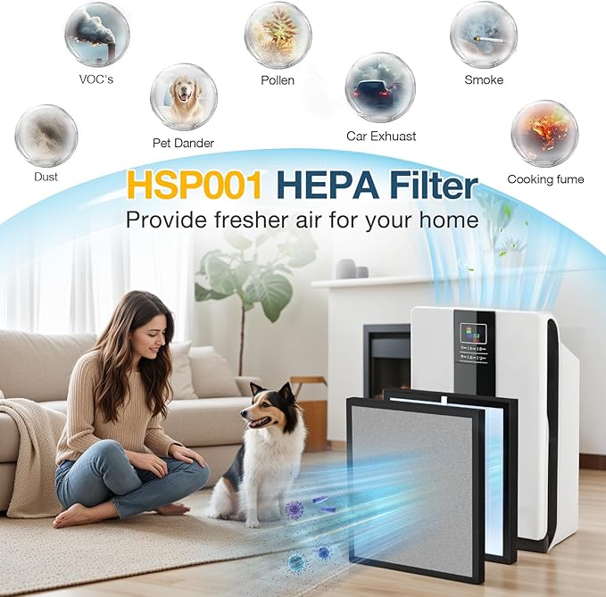 HSP001 Filter Replacement Compatible with HATHASPACE Air Purifier Filters HSP001, 4-in-2 Filtration with H13 True Hepa and Activated Carbon, 2 Pack